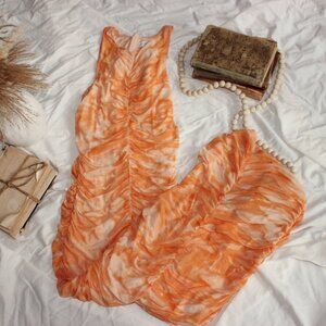 House of Harlow 1960 Women's Ruched Sleeveless Dress - Size S Color Orange